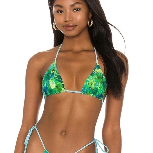 Dolls Kill VDM Reversible Tropical Palm Tree Plaid Triangle Bikini Top Sz Small - Picture 2 of 8